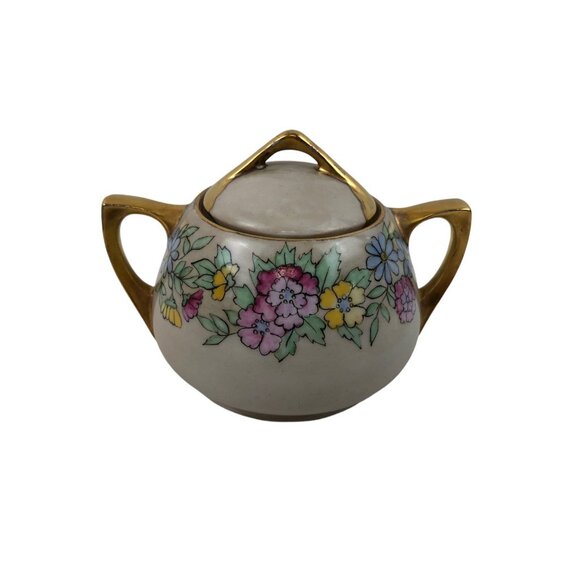 Vintage O E G Royal Austria Creamer Sugar Bowl Set Floral Design Gold Trim - Picture 6 of 10